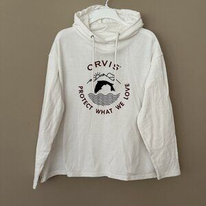 Orvis Women XL Hoodie Organic Cotton Wildlife Fish Mountain Nature White Lake